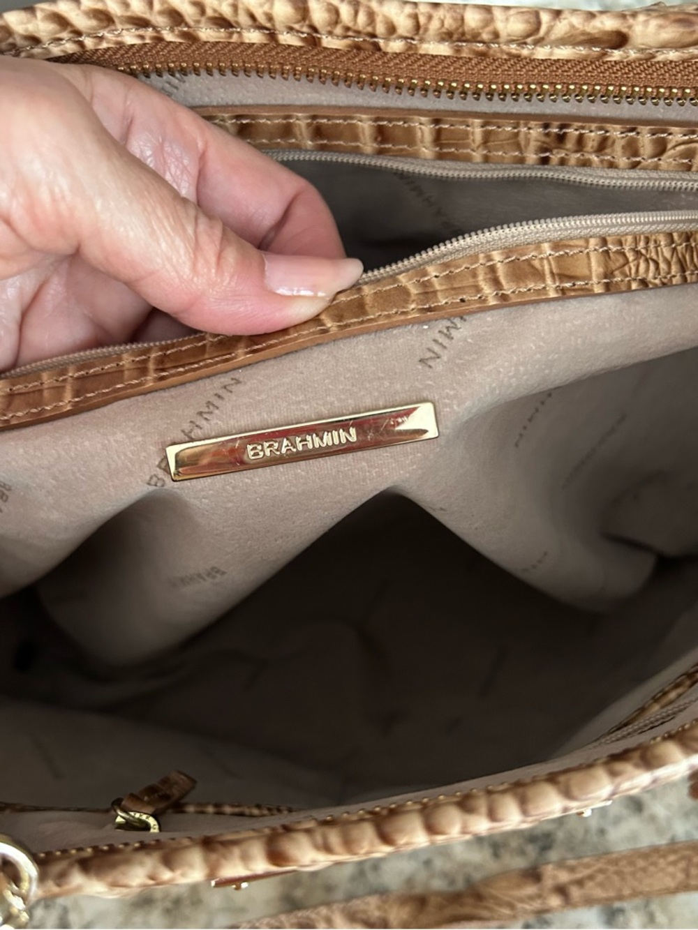 Brahmin Med. Asher Melbourne Croc Leather Tote Satchel Shoulder Bag Gold Brown - Picture 9 of 16